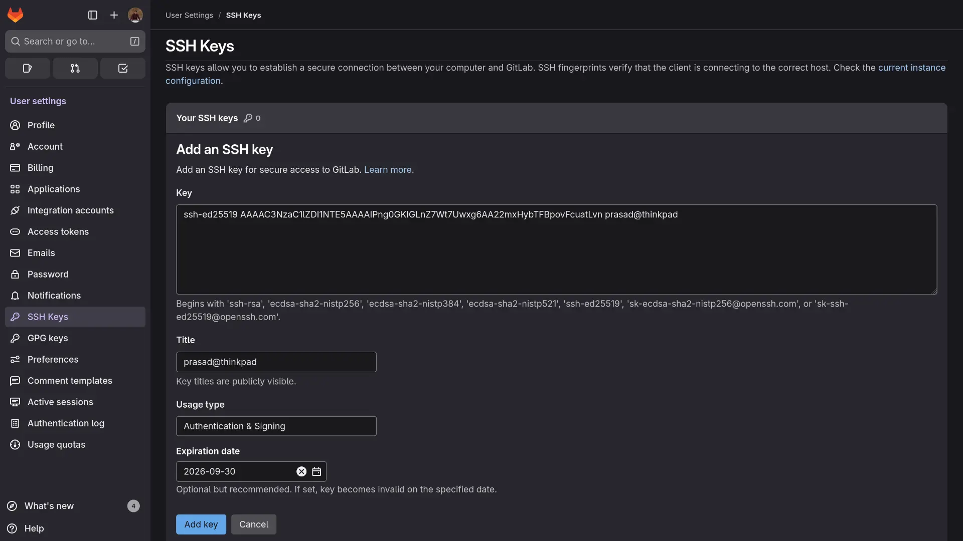 GitLab Adding SSH Keys